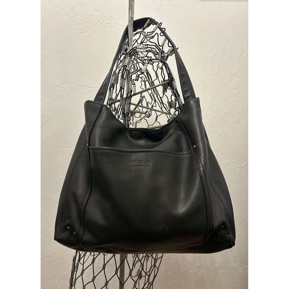 American Leather Co. Black Pebbled Leather Hobo Shoulder Bag with Organizer